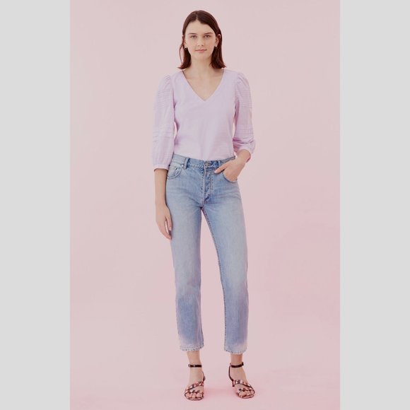 NWT Women Size Small Rebecca Taylor La Vie Voile Sleeve Jersey Top in Lilac Wine - Picture 1 of 5